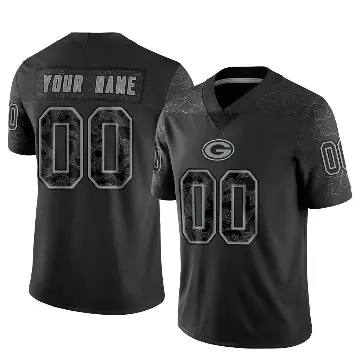 ＃00 Men's Custom Black Limited Green Bay Packers Reflective Jersey