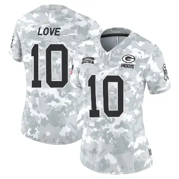 ＃10 Women's Jordan Love Arctic Camo Limited Green Bay Packers 2024 Salute to Service Jersey