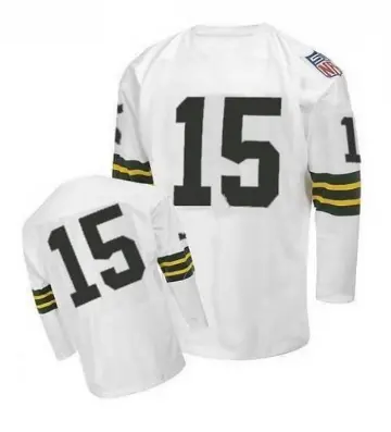 ＃15 Men's Bart Starr White Authentic Green Bay Packers Throwback Jersey