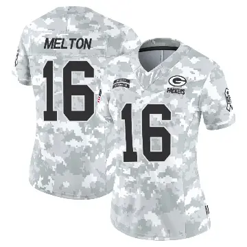 ＃16 Women's Bo Melton Arctic Camo Limited Green Bay Packers 2024 Salute to Service Jersey