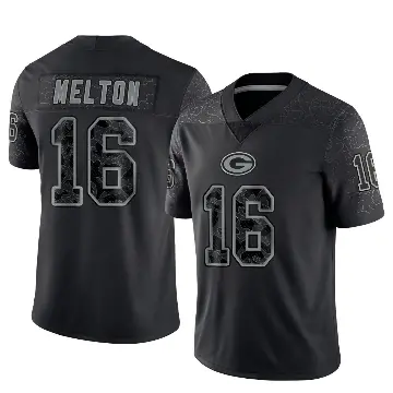 ＃16 Youth Bo Melton Black Limited Green Bay Packers Reflective Jersey
