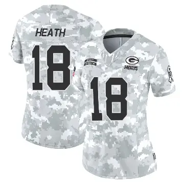 ＃18 Women's Malik Heath Arctic Camo Limited Green Bay Packers 2024 Salute to Service Jersey