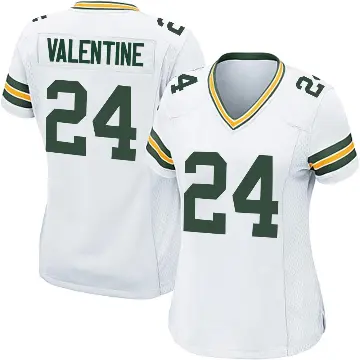 ＃24 Women's Carrington Valentine White Game Green Bay Packers Jersey