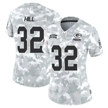 ＃32 Women's Kylin Hill Arctic Camo Limited Green Bay Packers 2024 Salute to Service Jersey