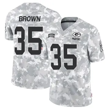 ＃35 Men's Kahzir Brown Arctic Camo Limited Green Bay Packers 2024 Salute to Service Jersey
