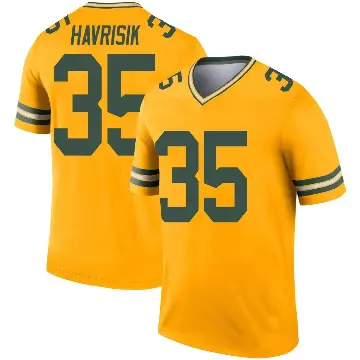 ＃35 Men's Lucas Havrisik Gold Legend Green Bay Packers Inverted Jersey