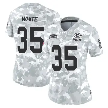＃35 Women's Jalen White Arctic Camo Limited Green Bay Packers 2024 Salute to Service Jersey