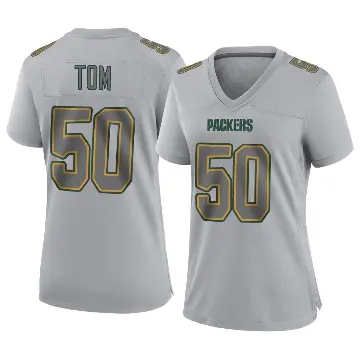 ＃50 Women's Zach Tom Gray Game Green Bay Packers Atmosphere Fashion Jersey