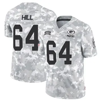 ＃64 Men's Trey Hill Arctic Camo Limited Green Bay Packers 2024 Salute to Service Jersey