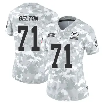 ＃71 Women's Anthony Belton Arctic Camo Limited Green Bay Packers 2024 Salute to Service Jersey