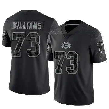 ＃73 Men's John Williams Black Limited Green Bay Packers Reflective Jersey