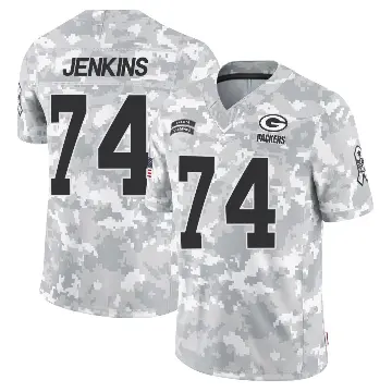 ＃74 Men's Elgton Jenkins Arctic Camo Limited Green Bay Packers 2024 Salute to Service Jersey