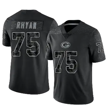 ＃75 Men's Sean Rhyan Black Limited Green Bay Packers Reflective Jersey