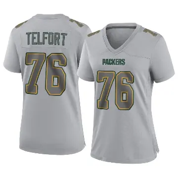 ＃76 Women's Kadeem Telfort Gray Game Green Bay Packers Atmosphere Fashion Jersey