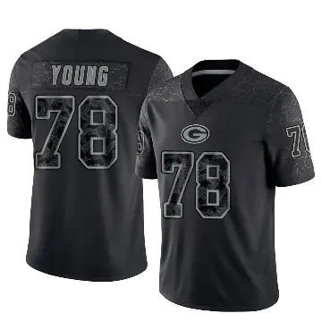 ＃78 Men's Cameron Young Black Limited Green Bay Packers Reflective Jersey