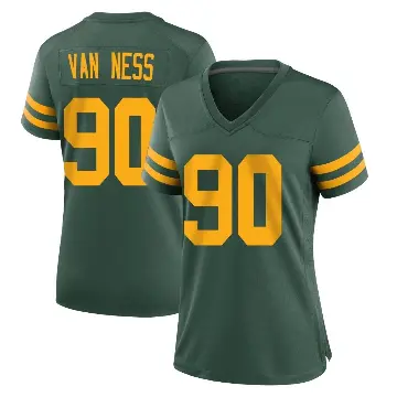 ＃90 Women's Lukas Van Ness Green Game Green Bay Packers Alternate Jersey